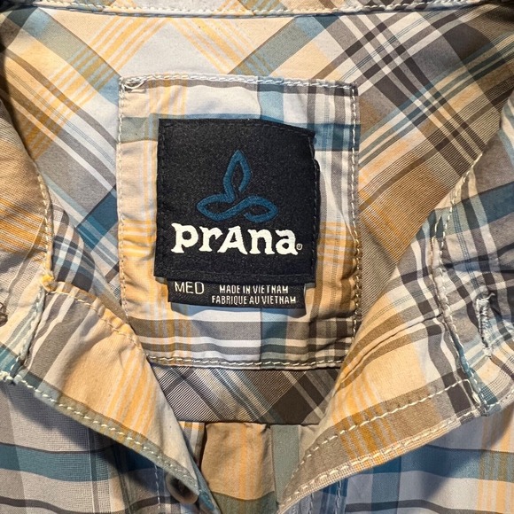 Prana Mens Short Sleeve Plaid Button Up Size Medium Organic Cotton Blend Outdoor - Picture 3 of 10